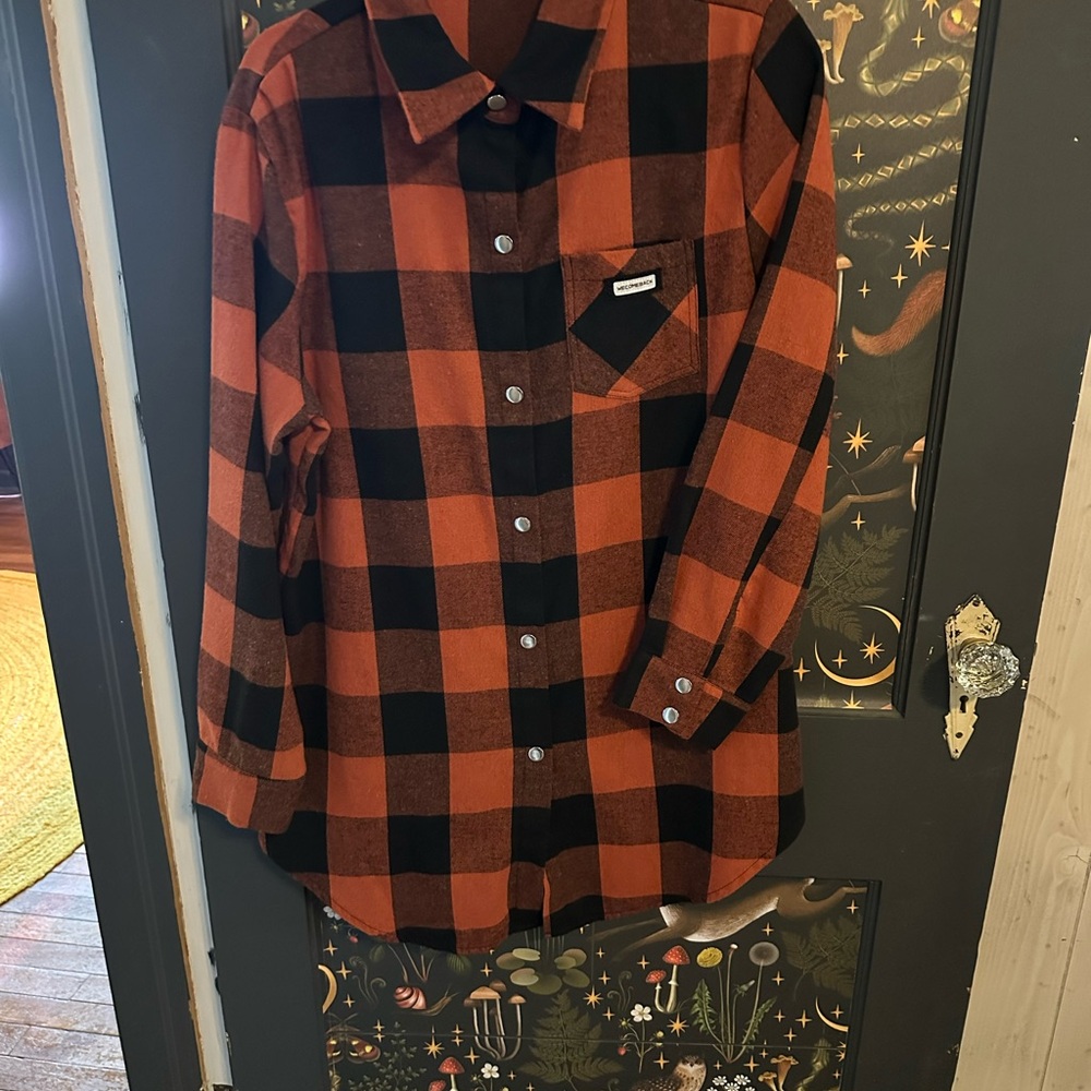 Women's Black and Orange Plaid Button Down Shirt